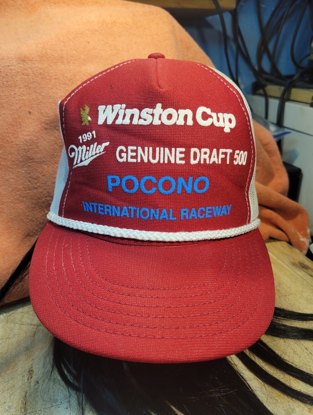 Vintage 1991 Miller Genuine Draft 500 Winston Cup Pocono Raceway Trucker Hat